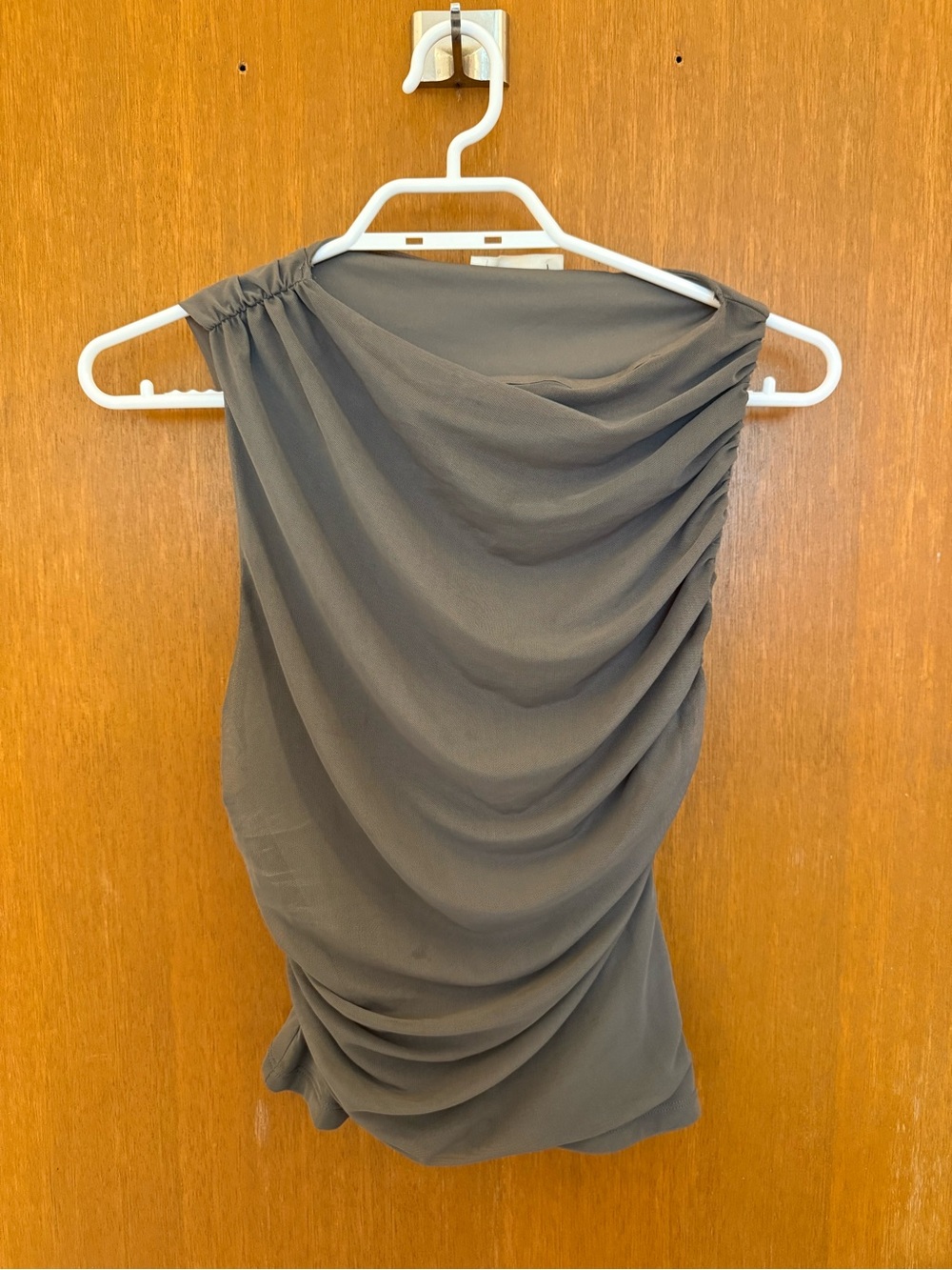Pull&Bear Draped One-Shoulder Top in Taupe/Grey